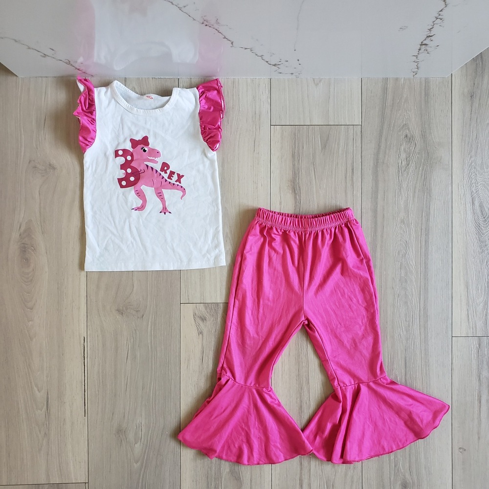 3rd Birthday Outfit Girls Size 100 Pink White 3 Rex Dinosaur Bday Set‎